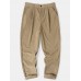 Men Straight Casual Ribbed Zipper Fly Button Ankle Length Pants