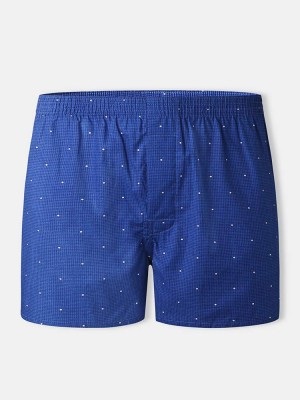 Mens 100  Cotton Polka Dot Print Thin Breathable Button Fly Home Elastic Waist Boxers