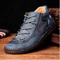 Menico Men’s Leather Soft Hand Sewn Lace Up Non Slip Wearable Casual Booties