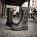 Men Classic Black Biker Boots Metal Buckle Motorcycle Boots