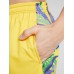 Mens Tropical Plants Print Patchwork Holiday Loose Drawstring Shorts