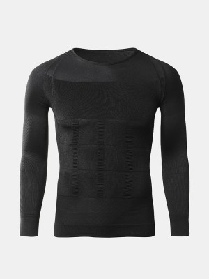 Mens Abdomen Control Skinny Shapewear Long Sleeve Sports Bodybuilding Undershirts