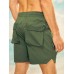 Men Plain Multi Pocket Utility Drawstring Mid Length Elastic Waist Cargo Shorts