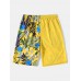 Mens Tropical Plants Print Patchwork Holiday Loose Drawstring Shorts