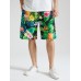 Mens Tropical Pineapple Print Holiday Mid Length Drawstring Shorts