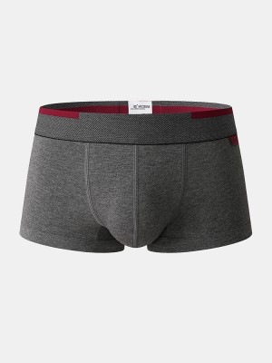 Mens Contrast Cotton Breathable Antibacterial Underwear Waistband Boxers With Pouch