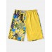 Mens Tropical Plants Print Patchwork Holiday Loose Drawstring Shorts