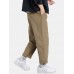 Men Straight Casual Ribbed Zipper Fly Button Ankle Length Pants