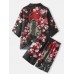 Mens Kimono Carp   Flower Print Japanese Fish Elastic Waist Two Piece Outfits