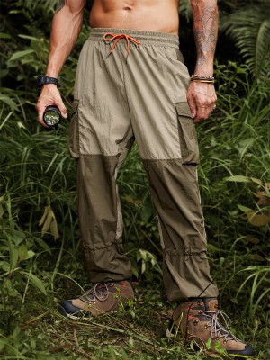 Men Colorblock Multi Pocket Drawstring Ankle Length Cargo Pants