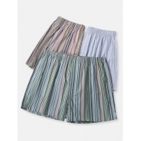 Mens 100  Cotton Colorful Striped Print Loose Fit Elastic Waist Breathable Home Boxers