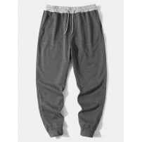 Men Patchwork Loose Drawstring Jogging Sweatpants