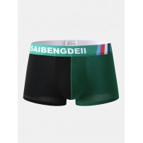 Mens Solid Color Patchwork Boxer Shorts Letter Print Waistband Cozy U Convex Underwear