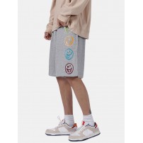 Mens Funny Smile Pattern Elastic Waist Casual Shorts